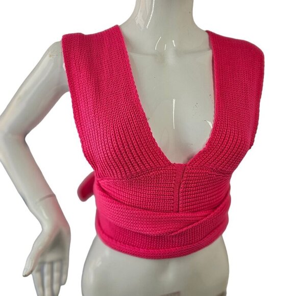 Strappy Knit Tie Up Crop Top Womens OS Versatile Wrap Crop Sweater Vest Pink - Picture 3 of 11